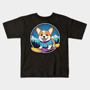 Corgi Ready for Snowboarding Kids T-Shirt